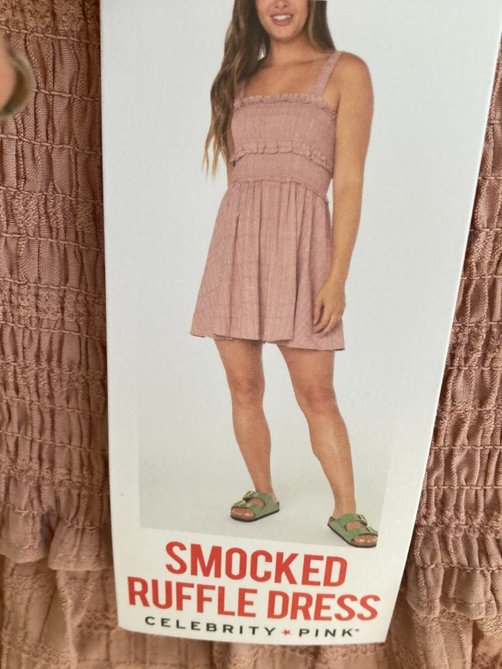 NWT Pink Sundress Sz L Ruffled Smocked Adorable Mauve Pink Celebrity Pink